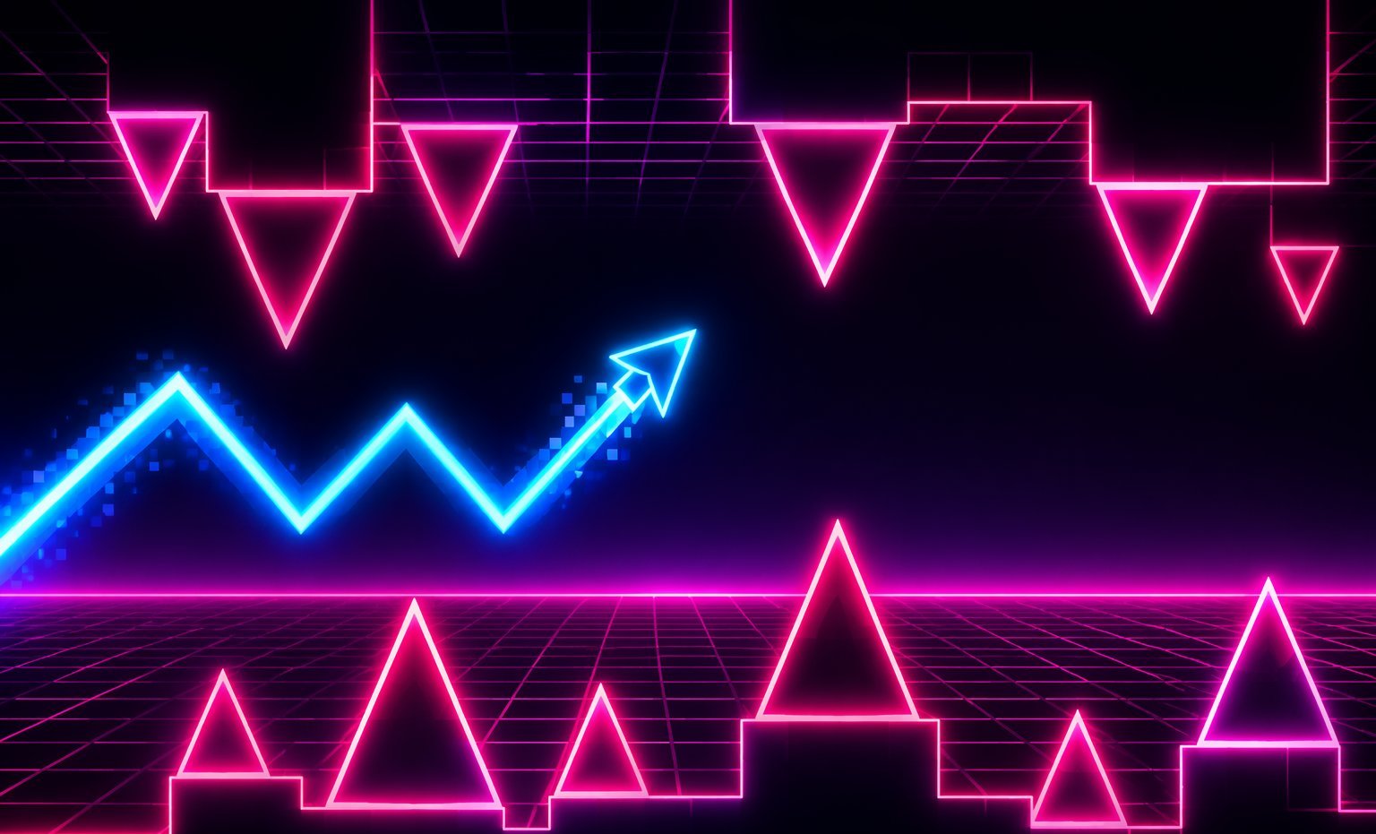 Neon wave trail zigzagging between glowing spike obstacles, Geometry Dash style