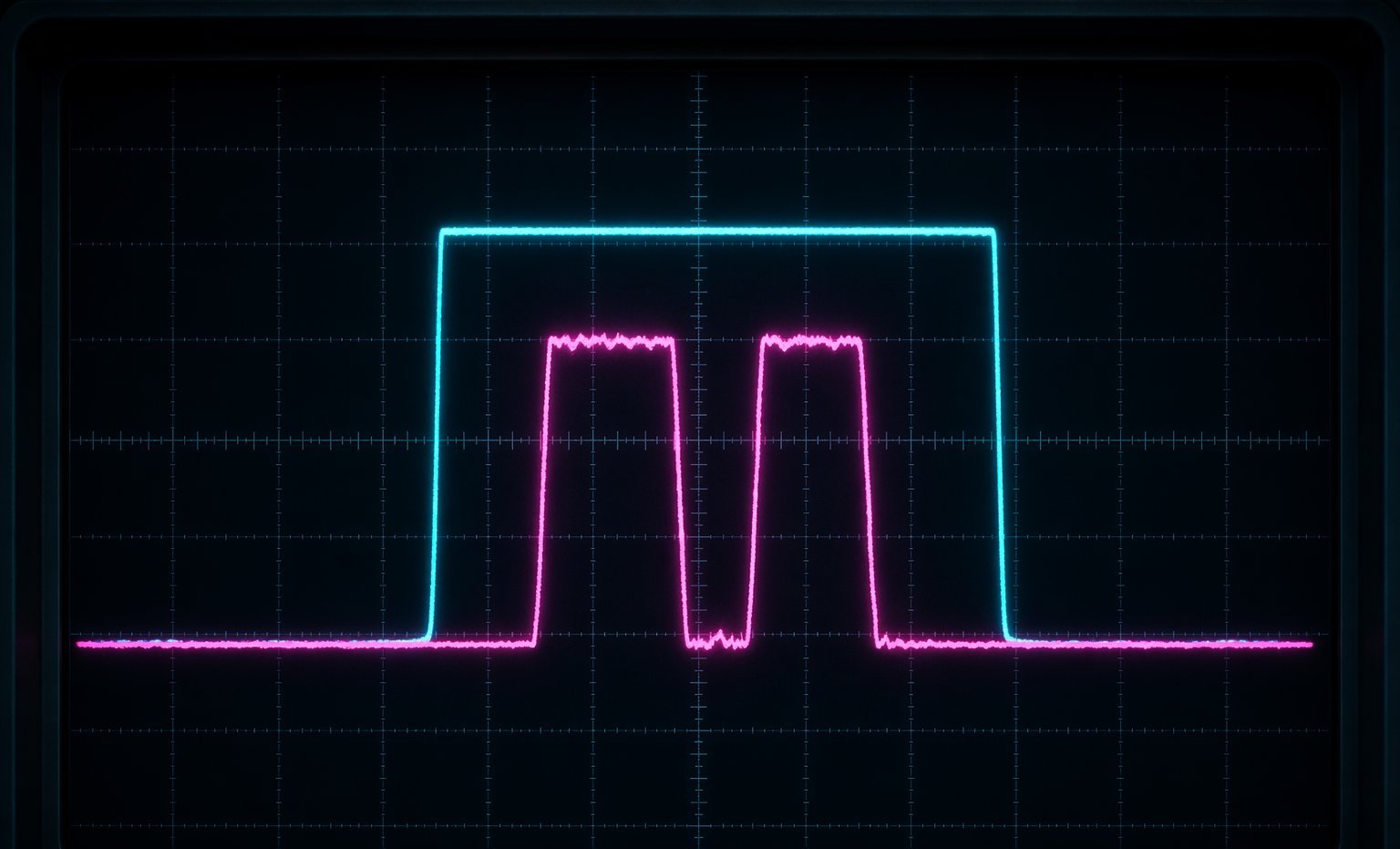 Oscilloscope comparing a clean click pulse with a chattering double pulse